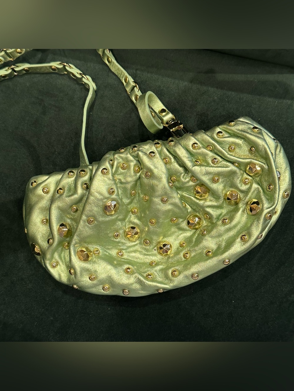 Diane Von Furstenberg Clutch Shoulder Bag Soft Leather Pouch with Gold Studs